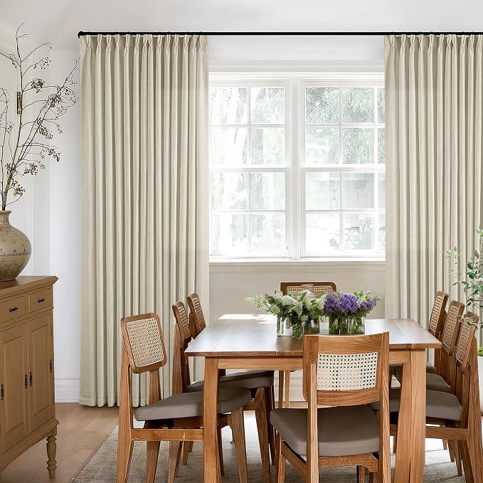 Beige Pinch Pleated Linen Curtains 126 Inches Long 2 Panels | Memory Training - Image 8