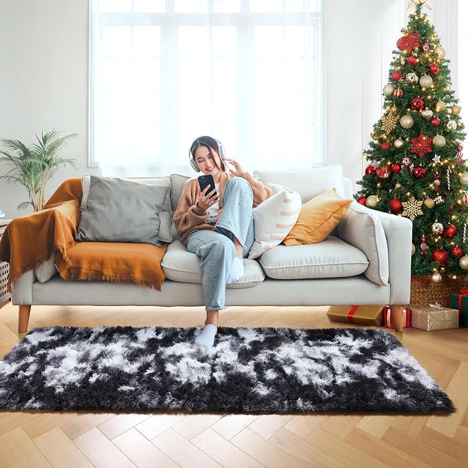 Runner Rugs for Bedroom Living Room, Fluffy 2x6 Black and White Area Rug | Soft - Image 8