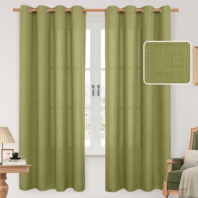 Moss Green Linen Curtains 72 inches Long by LAMIT
