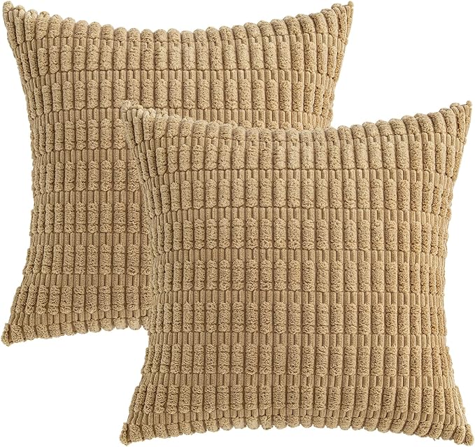 MIULEE Euro Sham Corduroy Decorative Throw Pillow Covers 22x22 Khaki | Pack of - Image 6