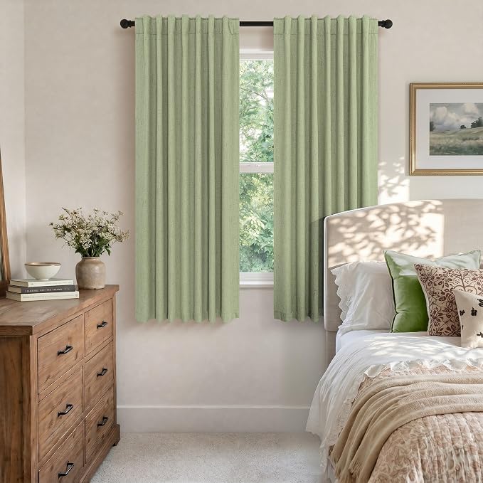 Light Sage Green Back Tab Blackout Curtains - Image 2