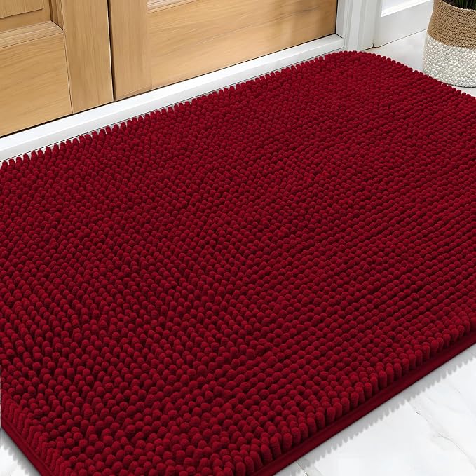 OLANLY Dog Door Mat for Muddy Paws 34x21, Super Absorbent Chenille Mud Mat | Red by OLANLY