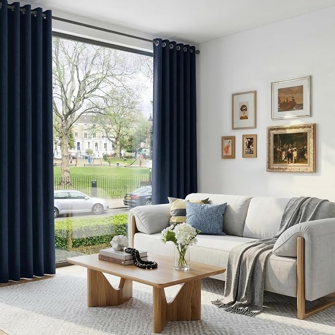 100% Blackout Linen Textured Curtains 72 Inch Long, Midnight Blue | 100% - Image 4