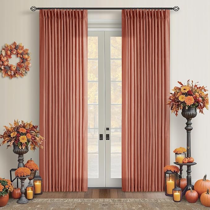 Firebrick 80 Inch Pinch Pleated Light Filtering Linen Curtains 2 Panels | Boho by Twodrapes