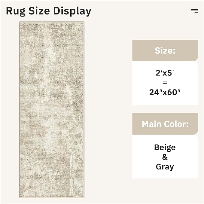 Soalmost Abstratc Runner Rug 2x5 Washable Kitchen Entry Runners Beige/Gray | - Image 5