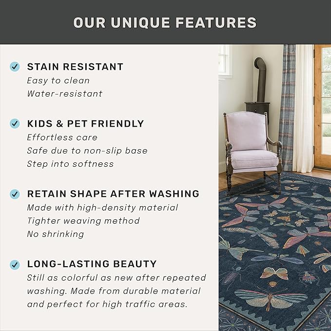 2'6"x10' Dark Blue Kitchen Runner Rug, Washable Non Slip Hallway Rug - Image 6