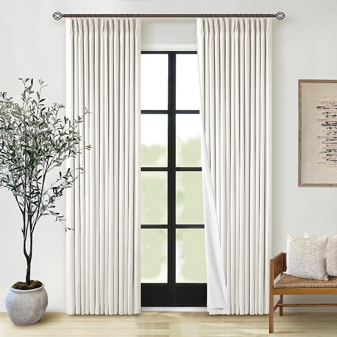 Natural Pinch Pleated Linen Blackout Curtains 84 Inch Length 2 Panels Set | - Image 9