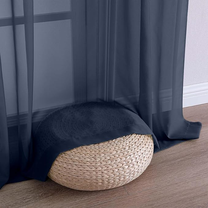 Navy Blue Sheer Curtains 120 Inches Long 2 Panels Set, Airy Lightweight Sheer - Image 8