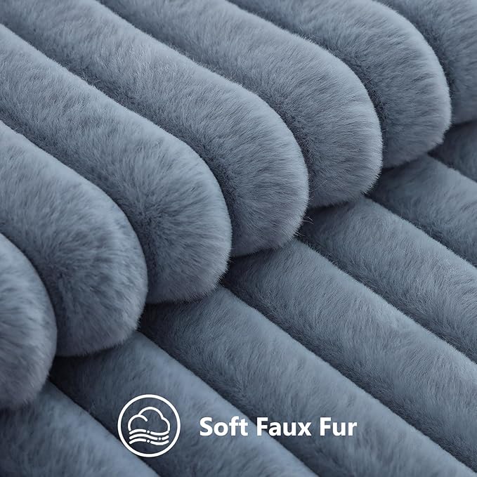 decorUhome Fall Faux Fur Throw Pillow Covers 20x20 Set of 2 Grey Blue | - Image 2