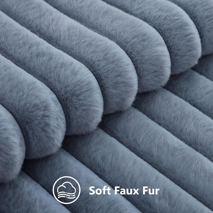 decorUhome Fall Faux Fur Throw Pillow Covers 26x26 Set of 2 Grey Blue | - Image 2