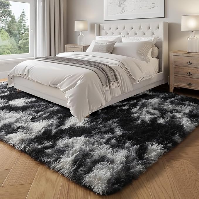 Black White Grey Rugs for Living Room 5x8, Fluffy Vintage Rugs for Kids Room | - Image 5