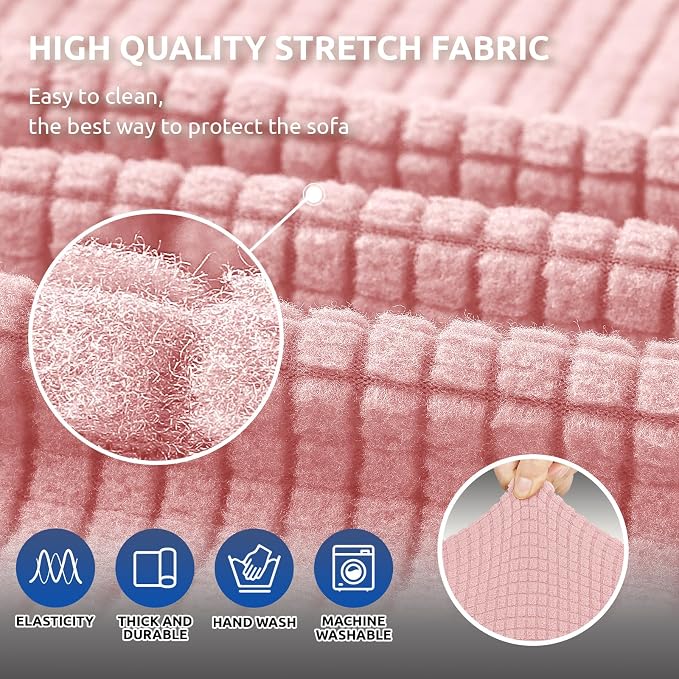 Stretch Couch Covers for Sofa, 3 Cushion Couch Slipcover, Dusty Pink | 1-Piece - Image 5