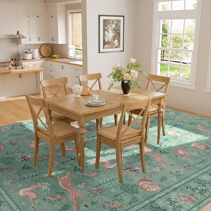 DUKINO 6x9 Area Rug, Washable Animal Living Room Rug Non Slip, Teal | Soft - Image 7