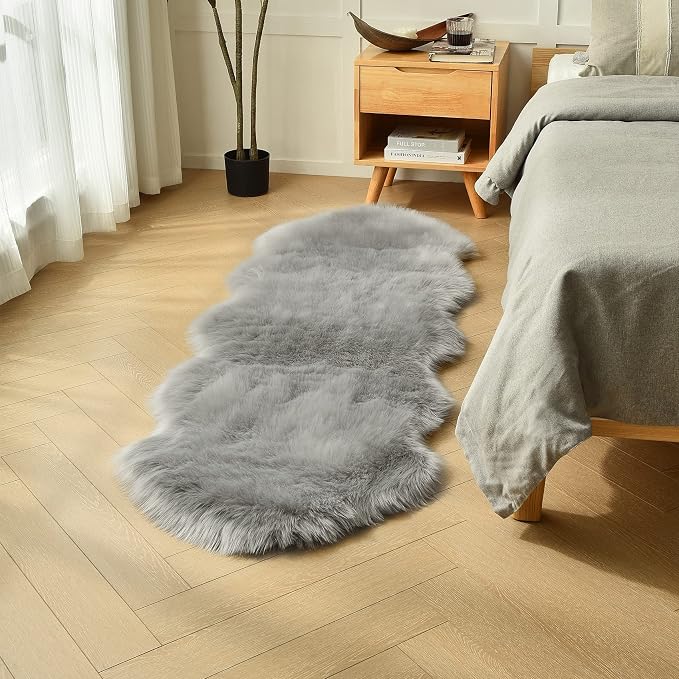 duduta Grey Faux Sheepskin Runner Rugs 2x6 ft, Fluffy Fur Couch Covers | Shag by duduta
