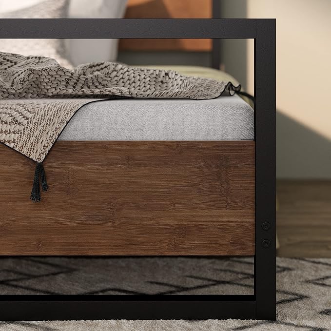 ZINUS Suzanne Bamboo and Metal Platform Bed Frame with Footboard, Wood Slat Support, No Box Spring Needed, Easy Assembly, King