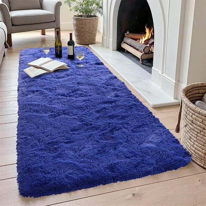 2x6 Royal Blue Fluffy Soft Runner Rug Non-Slip - Image 4