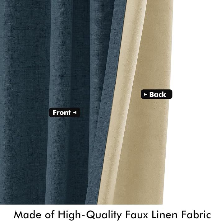 MIULEE 100% Blackout Linen Curtains 42 x 72 Inch Navy Blue 2 Panels | Thermal - Image 6