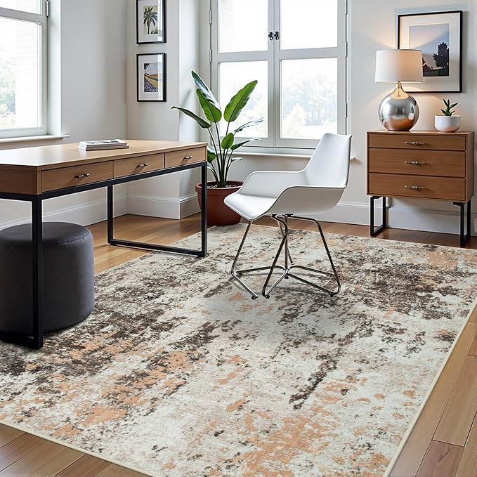 5x8 Area Rugs for Living Room Washable Bedroom Dining Room Brown Beige | Modern - Image 3