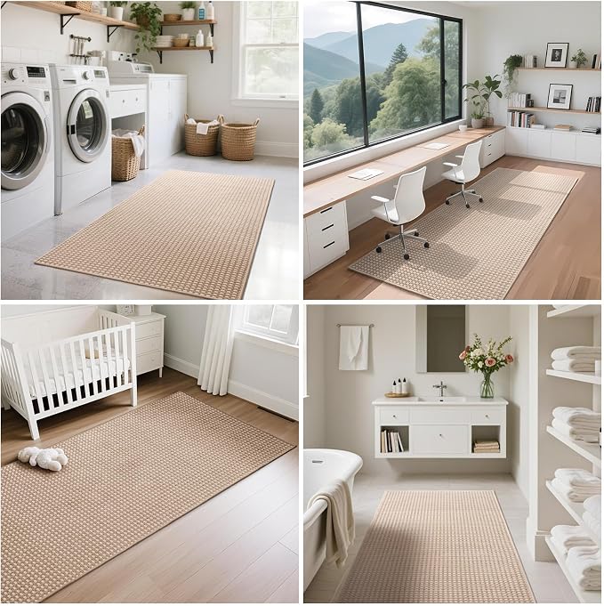 Hallway Runner Rug Extra Long Kitchen Runner Washable Brown 2x10 ft | Boho - Image 7