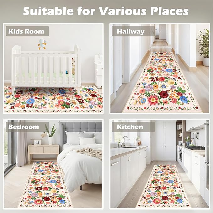 Beige Floral Hallway Runner Rug 2x6 - Image 7