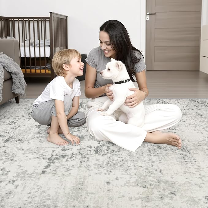 2x6 Washable Runner Rug：Modern Abstract Kitchen Soft Carpet Gray | - Image 2