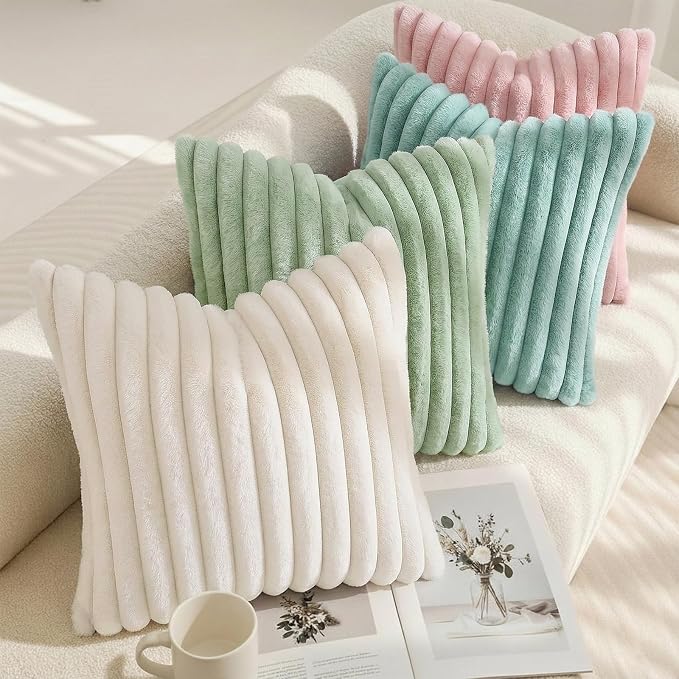 decorUhome Fall Faux Fur Throw Pillow Covers 20x20 Set of 2 Aqua | Decorative - Image 7