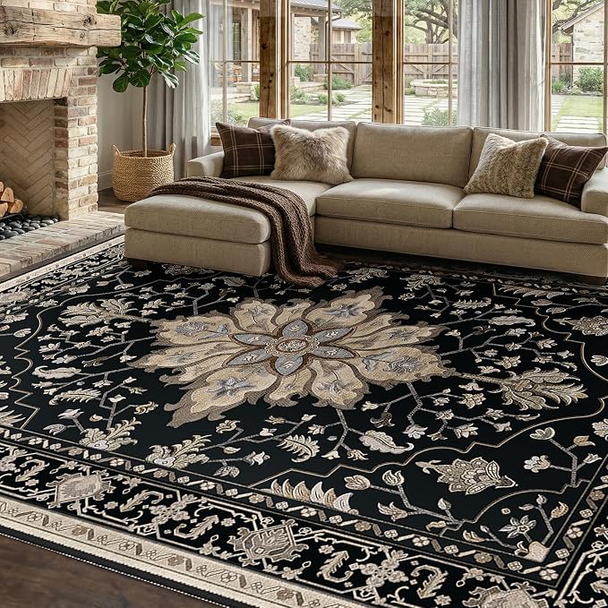 RELEANY Washable Area Rug, Water Repellent, Pet Friendly, Vintage Floral Boho - Image 4