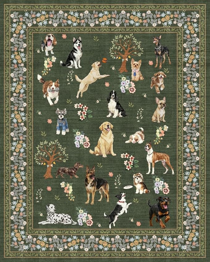 Dark Green Floral Area Rug 9x12 by WelcometoBabovid