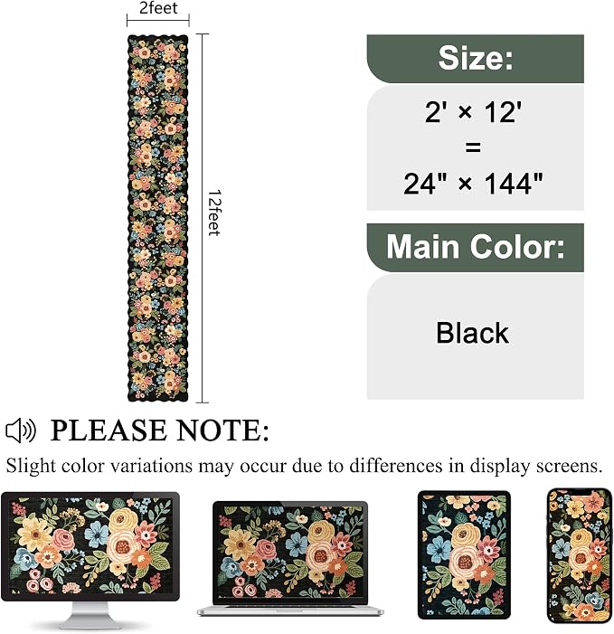 DUKINO 2x12 Washable Runner Rug, Floral Long Runner Rug - Image 2