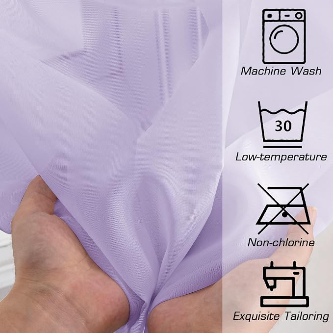 Light Purple Sheer Curtains 54 Inch Length 2 Panels Set, Rod Pocket Voile Sheer - Image 4