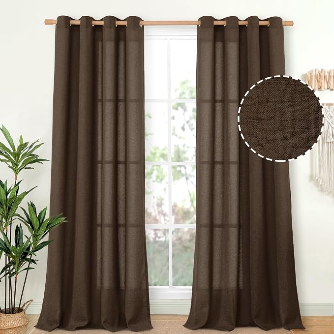YoungsTex Brown Linen Curtains 95 Inches Long 2 Panels by YoungsTex