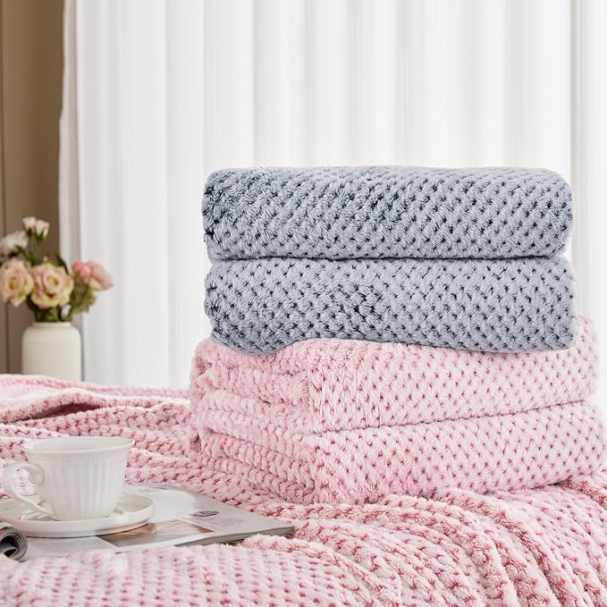 Exclusivo Mezcla Soft Waffle Fleece Bed Blanket Queen Size, Heather Pink | - Image 8