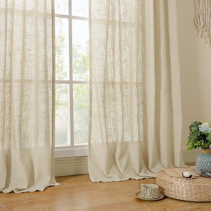 Natural Sheer Linen Curtains for Living Room Doorway 2 Panels | 80 inch Length - Image 9