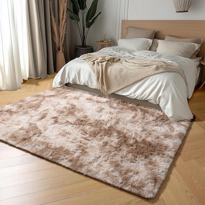 Amdrebio Beige Tan Furry Plush Area Rug 5x7 - Image 3