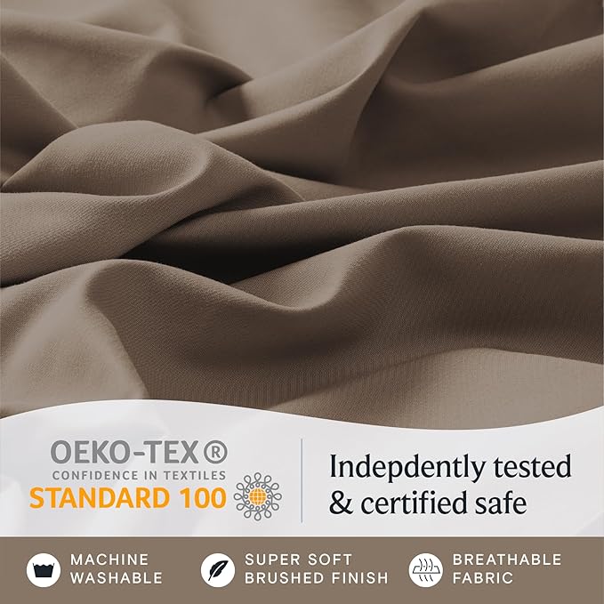 LuxClub 4 PC Full Sheet Set, Breathable Luxury Bed Sheets, Deep Pockets Wrinkle Free Cooling Bed Sheets Machine Washable Hotel Bedding Silky Soft - Dark Khaki Full