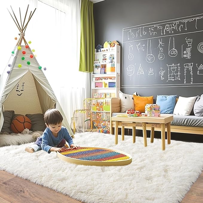 Pionblank 8x10 Rug for Living Room, Fluffy Large Area Rug, Cream White | Modern - Image 4