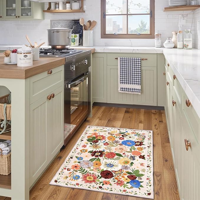 Blush Floral Entry Rug Small Door Mat 24x17 Inch - Image 7