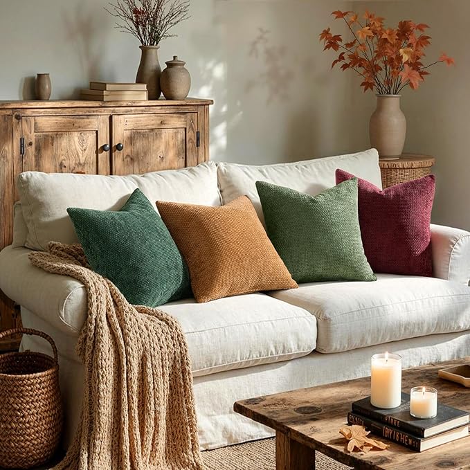 MIULEE Soft Decorative Chenille Pillow Covers Christmas Dark Green 18x18 | Pack - Image 2