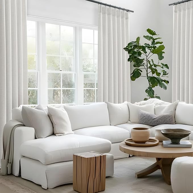 Beige White Pinch Pleated 78 Inch Curtains 2 Panels Set - Image 6