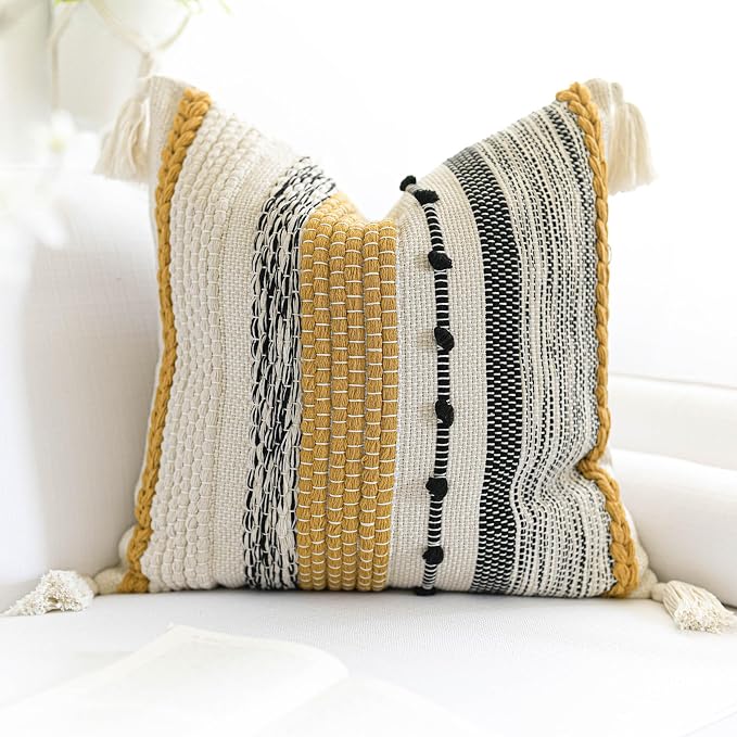 Yellow Mustard Decorative Throw Pillow Cover 18x18 Square Boho Accent - Image 6