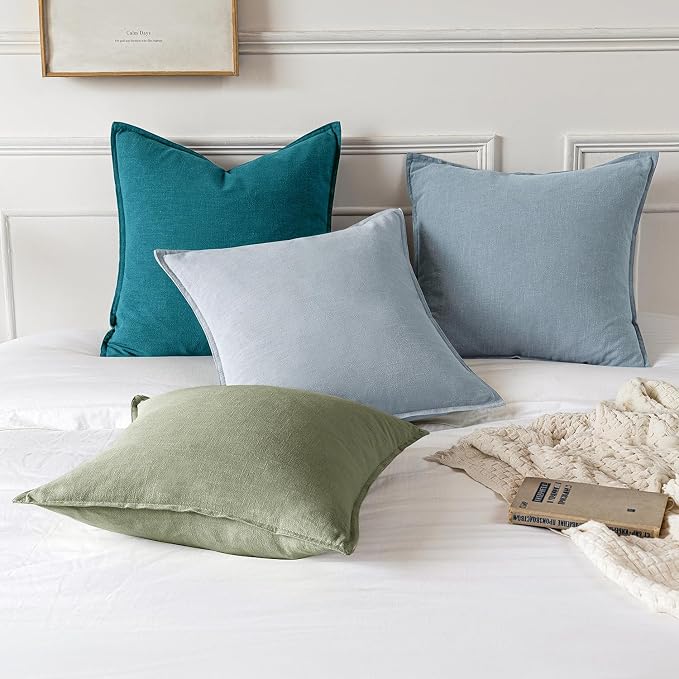 MIULEE Decorative Linen Pillow Covers 18x18 Inch Sage Green | Boho Farmhouse​ - Image 5