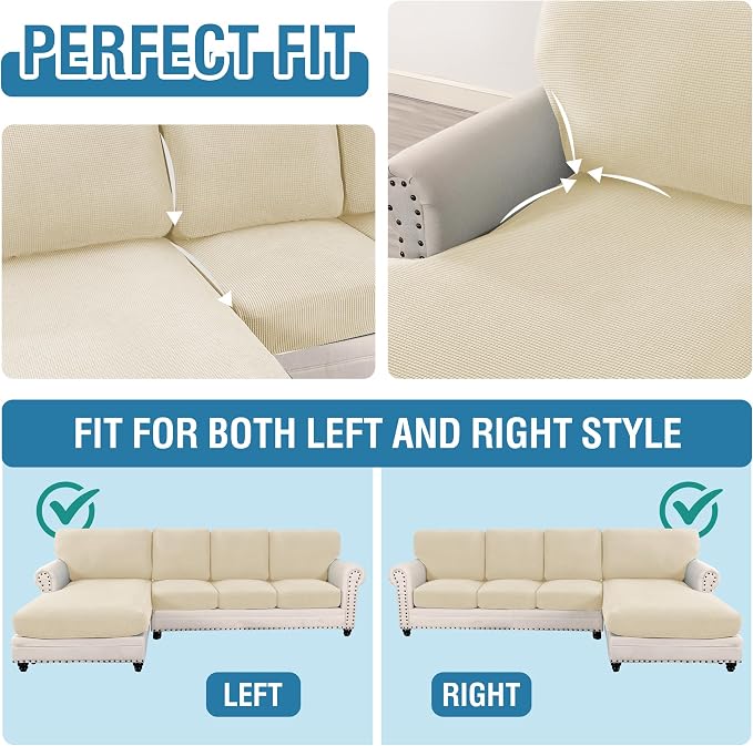 H.VERSAILTEX Sectional Couch Covers 8 Pieces Stretch Sofa Covers - Image 5