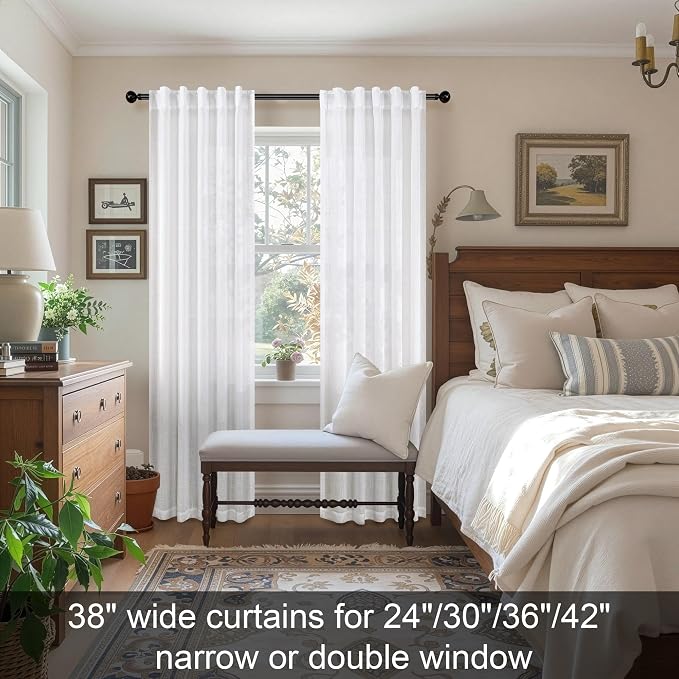 White Linen Curtains 38 Inch Wide - Image 2