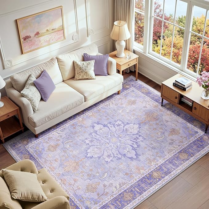 RELEANY Washable Area Rug, Water Repellent, Pet Friendly, Vintage Floral Boho by RELEANY