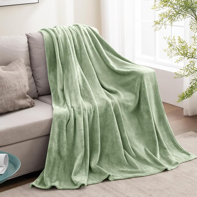 BEDELITE Fleece Blanket Soft Plush Twin Size Blanket Sage Green 60"x80" | Ultra - Image 5
