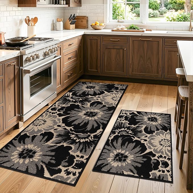 Findosom Washable Kitchen Rug Set of 2, Non Slip High-Low Textured Floral - Image 7