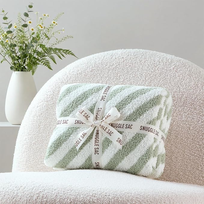 Snuggle Sac Ultra Soft Throw Blanket, Sage Green, Cozy Knitted, Fuzzy Knit - Image 6