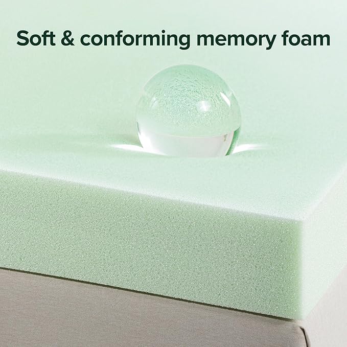ZINUS 4 Inch Green Tea Memory Foam Mattress Topper, Smaller, More Convenient WonderBox Packaging, Pressure-Relieving Layers, CertiPUR-US Certified, Queen