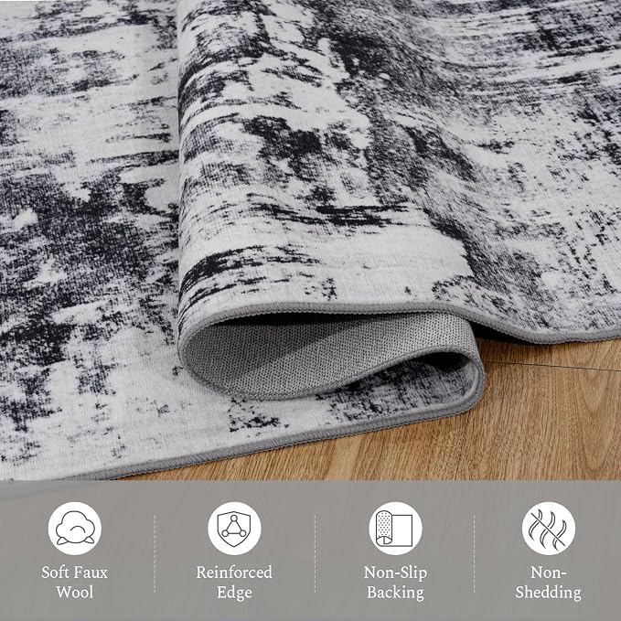 Rugflix 2x6 Runner Rug for Hallway, Washable Black Grey Kitchen Runners | - Image 7