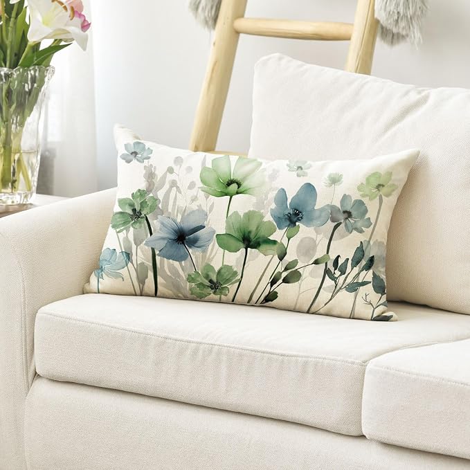 AVOIN colorlife Poppy Flowers Chinoiserie Throw Pillow Cover 12x20 Inch | Blue - Image 3